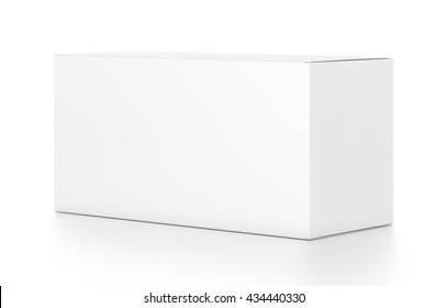 White wide horizontal rectangle blank box from side angle. 3D illustration isolated on white background.