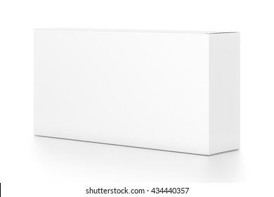 White Wide Horizontal Rectangle Blank Box From Side Angle. 3D Illustration Isolated On White Background.