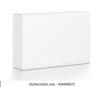 White Wide Horizontal Rectangle Blank Box From Top Front Side Angle. 3D Illustration Isolated On White Background.