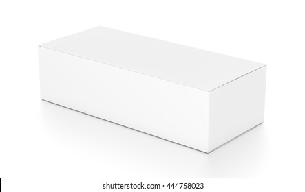 White wide horizontal rectangle blank box from top side angle. 3D illustration isolated on white background.