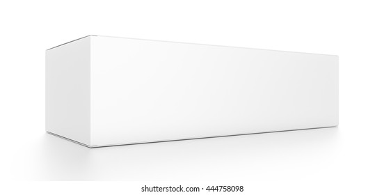 White wide horizontal rectangle blank box from front side closeup angle. 3D illustration isolated on white background.