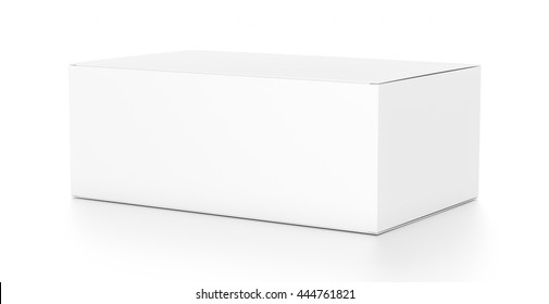 White Wide Horizontal Rectangle Blank Box From Side Angle. 3D Illustration Isolated On White Background.