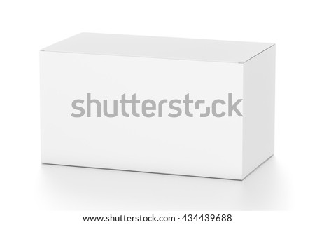 White wide horizontal rectangle blank box from top side angle. 3D illustration isolated on white background.