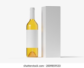 White Wine Bottle Mockup With Box Packaging. 3d Illustration