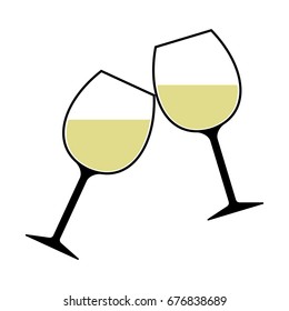 White Wine Glasses Clinking Illustration Isolated - Cheers!