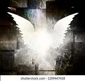 White Wings  Abstract spiritual painting  3D rendering