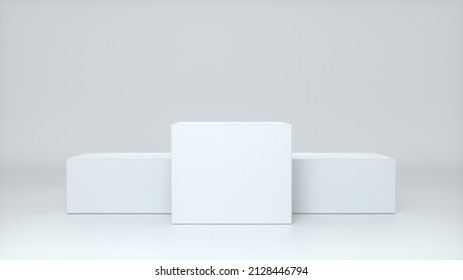 White winner boxes podium on white background. Stage for awards ceremony. Blank studio podium for advertising. White pedestal. 3D rendering - Powered by Shutterstock