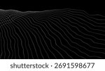 White wireframe landscape with undulating terrain on a black background abstract contour.