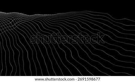 White wireframe landscape with undulating terrain on a black background abstract contour.