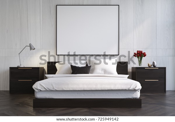 White Wooden Bedroom Interior Dark Wooden Stock Illustration