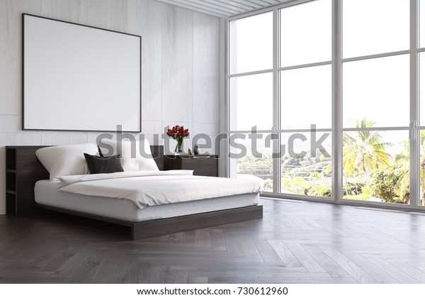 White Wooden Bedroom Interior Dark Wooden Stockillustration
