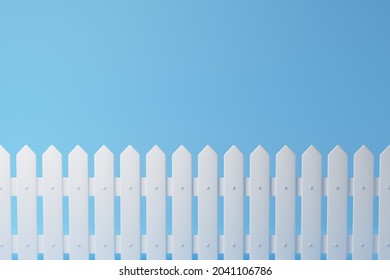 White wooden fence isolated over light blue background. 3D rendering.