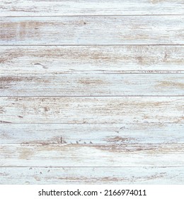 White Wooden Plank Wood Texture Background. The Old Wooden Walls All Have Cracked Antique Furniture Painted With Weathered Wallpaper. Plywood Vintage Hardwood Table In Summer For Copy Space.