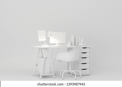 White Working Desk Decorations.3d Rendering