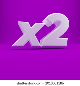 White X2 Symbol Isolated Over Lilac Background. 3D Rendering.