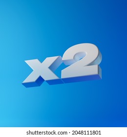 White X2 Symbol Isolated Over Blue Background. 3D Rendering.