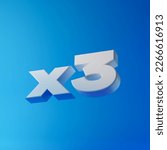 White x3 symbol isolated over blue background. 3D rendering.