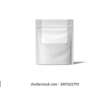 White Zipper Bag With Blank Label Isolated On Bright Background. 3d Rendering