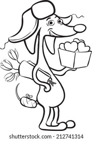 whiteboard drawing    cartoon dog character and valentines hearts