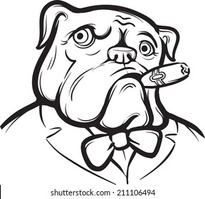 whiteboard drawing - Old English Bulldog with Cigar