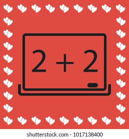 Whiteboard icon flat  Simple black pictogram red background and white hearts for valentines day  Illustration symbol