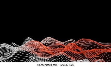 White-Orange Gradient Mathematical Geometric Abstract Wave Dots Grid Under Blue-Black Lighting Background. Conceptual 3D CG Of Technological Innovations, Strategies And Revolutions.