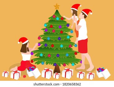 The whole family is decorating the Christmas tree. - Powered by Shutterstock