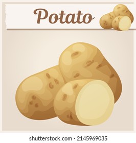 Whole And Half Potato Vegetable. Cartoon Icon