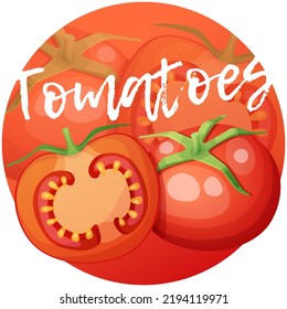 Whole And Half Of Tomato Vegetable. Cartoon Icon