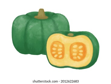 whole Pumpkin   cut in half Pumpkin colored pencil illustration