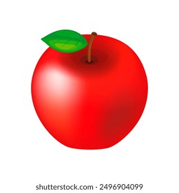 Whole red apple fruit with leaf illustration. One red fresh apple fruit icon isolated on a white background. Red shiny apple drawing - Powered by Shutterstock