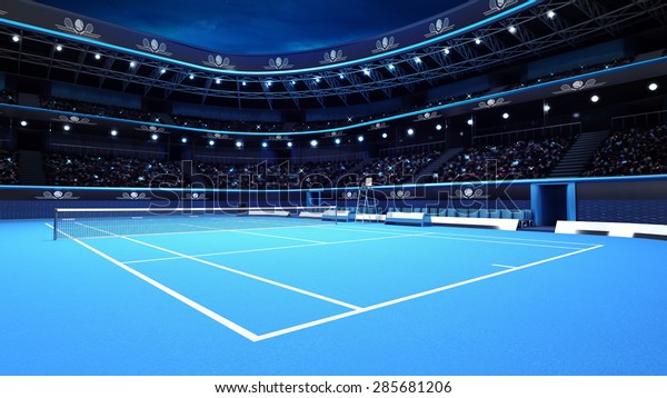 プレイヤーテニススポーツのテーマのレンダリングイラストの背景にテニスコート全体 のイラスト素材