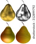 wholes pears isolated and rendering style on white background - golden pear, silver pear, pear in real colors, cartoonized pear, not cut in half with stem or petiole and without leaf