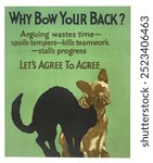 Why bow your back? poster (1929) by Willard Frederic Elmes. Vintage cute cat and dog art, animal drawing illustration, old animal cat and dog painting, dog and cat art print.