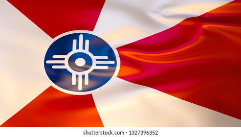 Wichita flag in the wind. 3d illustration. Kansas