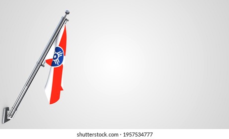 Wichita Kansas 3D rendered waving flag illustration on a realistic metal flagpole. Isolated on white background with space on the right side. 