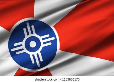 Wichita Kansas 3D waving flag illustration. Texture can be used as background.
