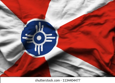 Wichita Kansas 3D wrinkled flag illustration. Usable for background and texture.