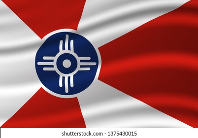 Wichita Kansas waving flag illustration. Regions and Cities of the United States. Perfect for background and texture usage.