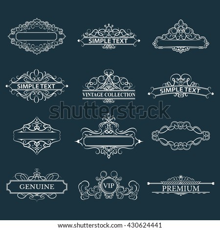 Wicker lines and old decor elements in raster. Vintage borders, frame and rosette in set. Raster page decoration. Decoration for logos, wedding album or restaurant menu. Calligraphic design elements