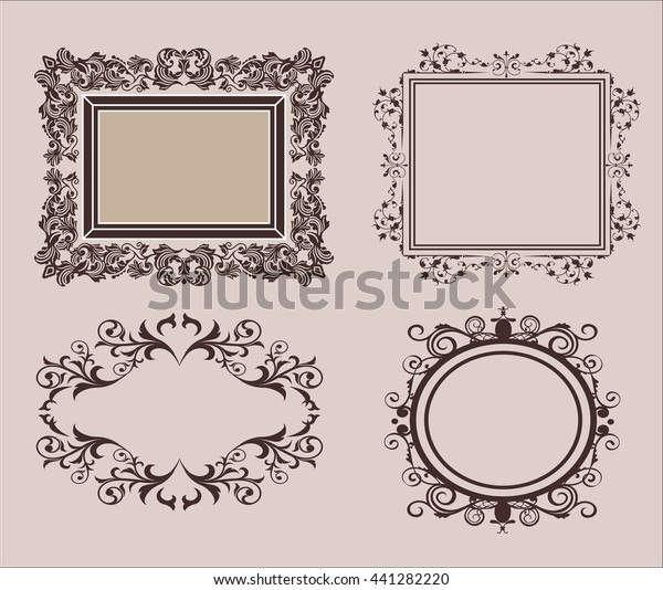 Wicker lines and old decor\
elements in . Vintage borders and frame in set. page decoration.\
Decoration for wedding album or restaurant menu. Calligraphic\
design elements