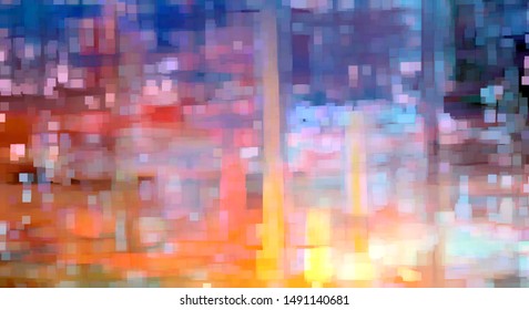 Wide Apartment Window, Abstract Urban Background. Night Lights In The City. Colorful Windows Outside The Office. Street View From Skyscraper, Modern Landscape Artwork