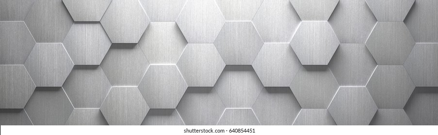 breitgefächerter metallischer Hexagon-Hintergrund (Site-Kopf) (3D-Abbildung)