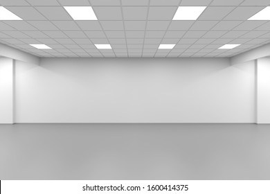 Wide hall, an empty office interior background, 3d rendering illustration