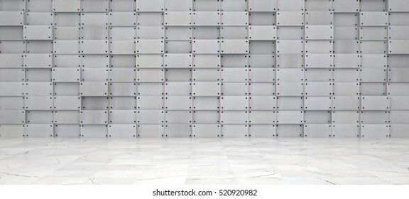 Wide Metal Room With Marble Floor