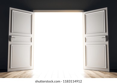 Wide Open Bright Opportunity Door. Success And Future Concept. 3D Rendering 