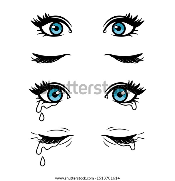 Wide Open Closed Cartoon Female Eyes Stock Illustration 1513701614