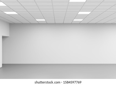 Wide Open Space Room, An Empty Office Interior Background, 3d Rendering Illustration