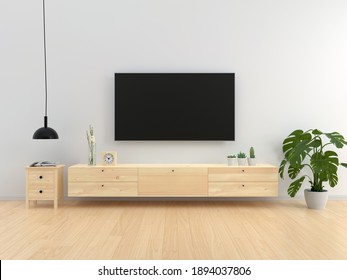 Widescreen TV And Sideboard In Living Room, 3D Rendering