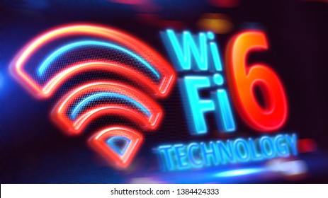 Wifi 6 On LED Display. 3D Illustration.